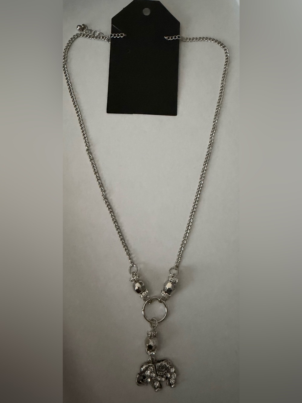 Silver Women's Chain Necklace with Swarovski Crystal Elephant Pendant